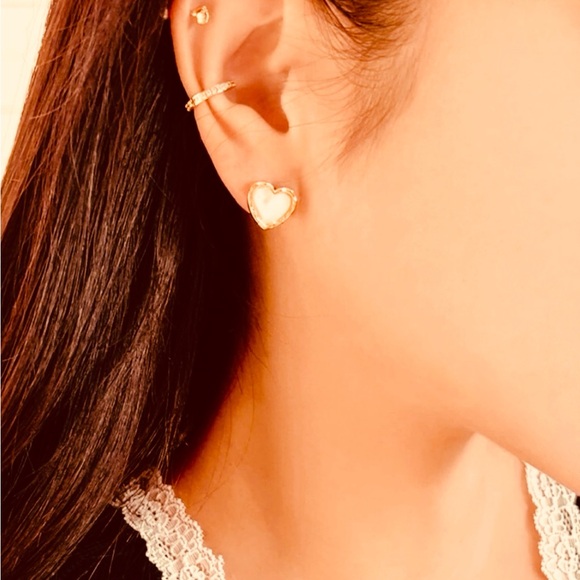 “Seashell Shards” White Hearts Iridescent Shell Flake Chip Ocean Romance Studs - Picture 15 of 16